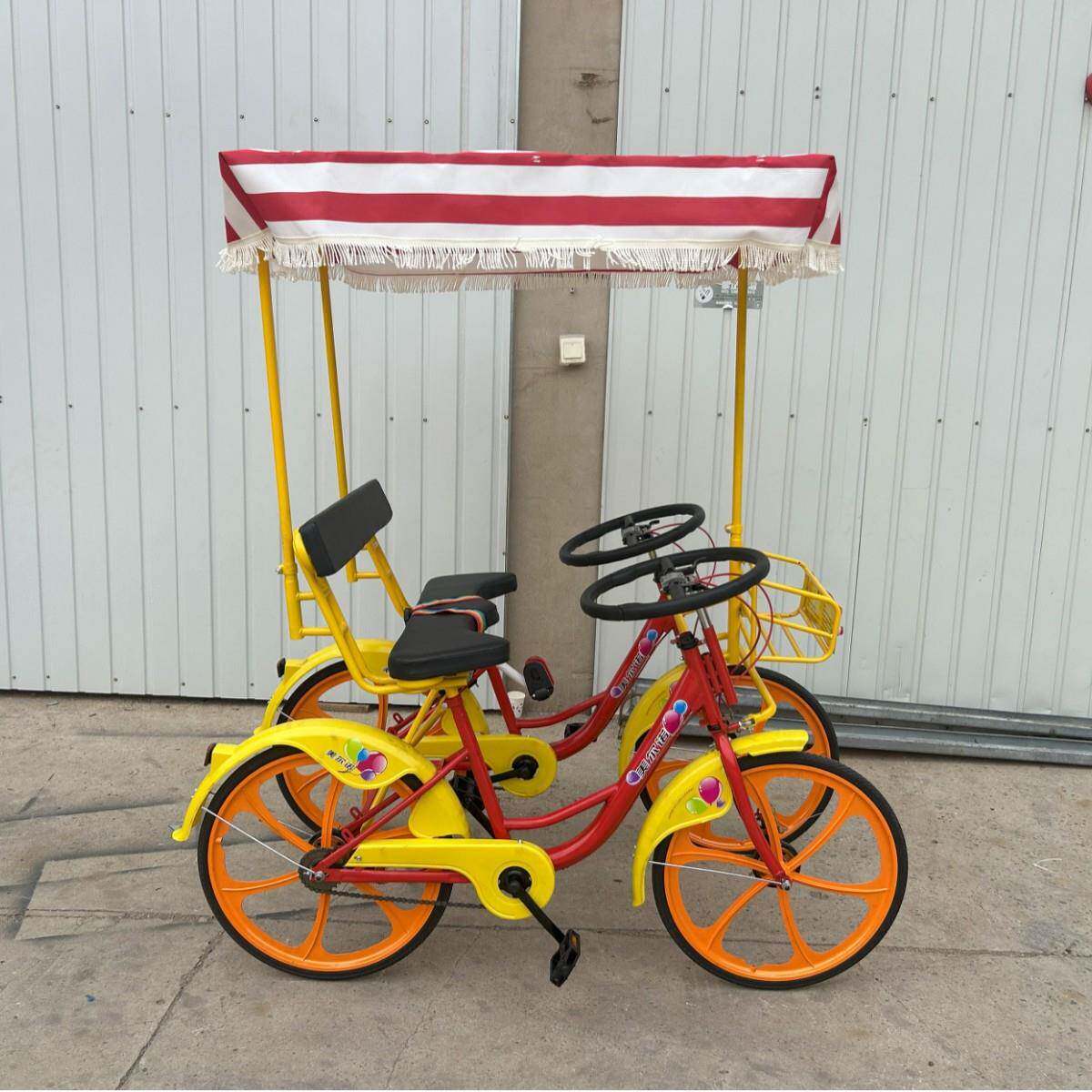 美尔诺双人自行车单排观光车景区公园骑行四轮一体轮免充气轮胎