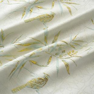 现货国风金丝竹叶鸟提花布旗袍汉服唐装装饰面料厂家直销