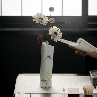 中式复古书卷型花插手绘青花陶瓷花器茶室摆件花道家用小花瓶瓷瓶