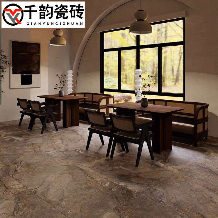 深咖色仿大理石纹哑光质感瓷砖客餐厅仿古砖民宿连锁店防滑地砖