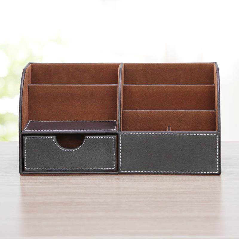 皮革多0109功能收纳盒笔筒文杂物整桌礼理收纳座具储物盒品书铅笔