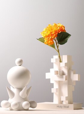 代简约米创意SLI管拼接陶瓷现摆件白色几何造型好装饰品售方楼部