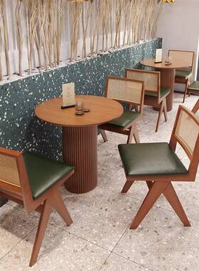 实木墙咖啡厅藤靠卡座沙发餐厅西酒楼东编南亚港式茶餐89458厅桌