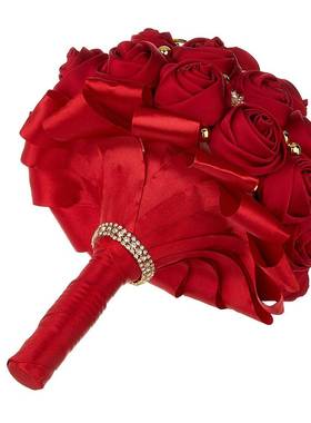 新大红色玫娘瑰手捧珍珠爱心SPH-6026水钻蝴蝶LOE花束花高级感婚