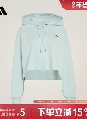 adidas阿迪达斯短款连帽衫2026春女运动宽松外套针织夹克 JZ0655