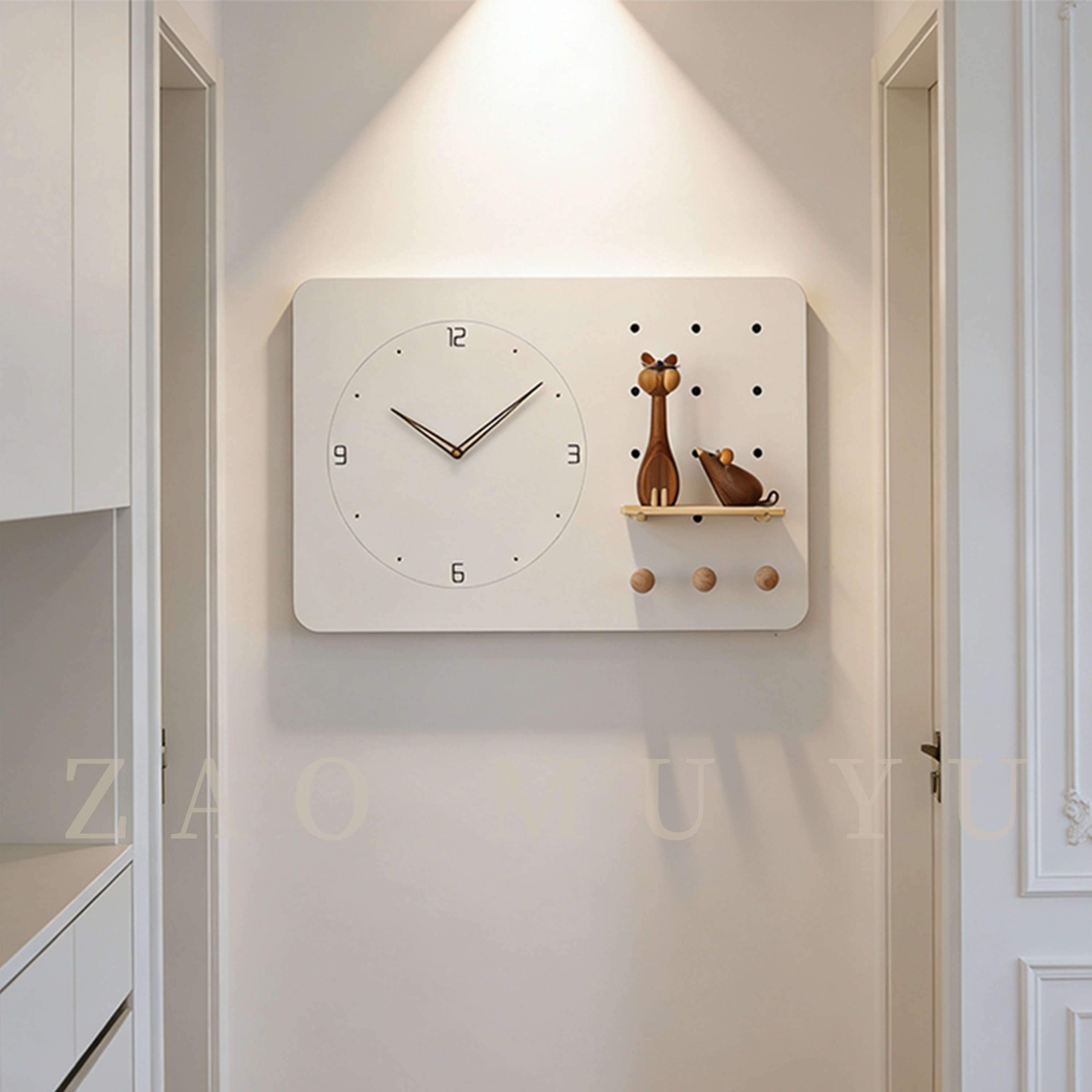 造木语 电表箱装饰画带钟表实木电箱挂画置物架新款电表箱盒遮挡