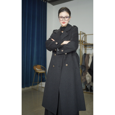 【25809】加肩袢袖口袢风衣长款西装领秋冬帅气保暖羊毛大衣