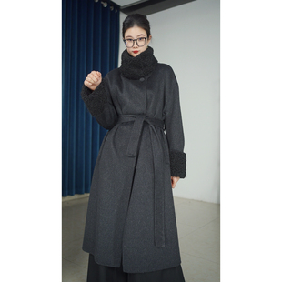 【25818】可立领可翻领羊羔毛袖口羊羔毛领子秋冬时尚羊毛大衣