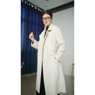 【25805】开心双排扣娃娃领长款后开叉秋冬甜美风时尚羊毛大衣