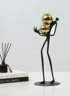 现代轻奢黑摆球色抱电人金属艺术件客厅0023样板房视柜家居装饰品