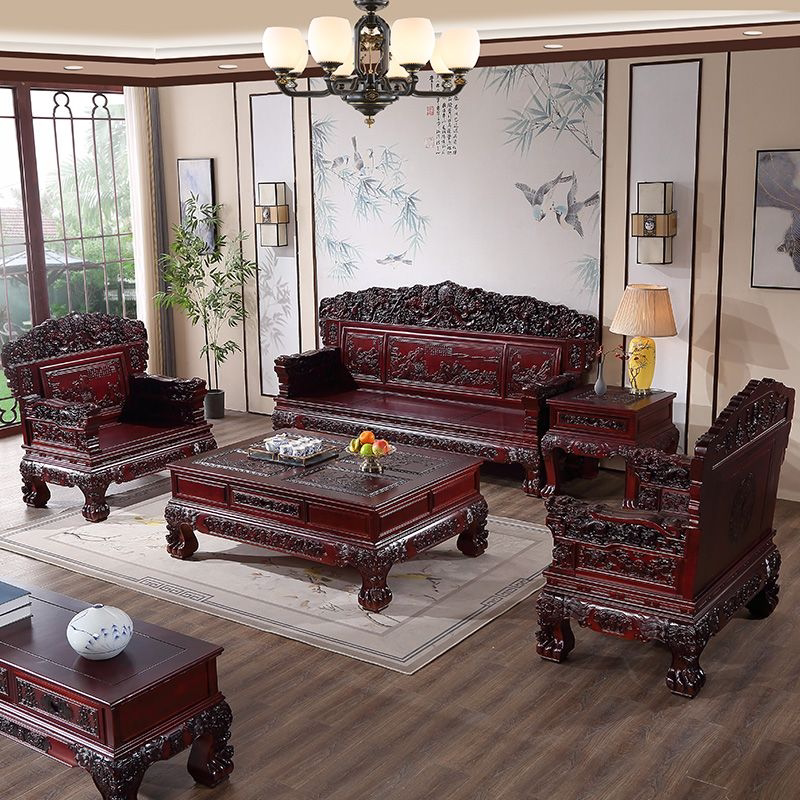仿古实木沙发组合中式雕花明清古典别墅客厅冬夏两用古典家具