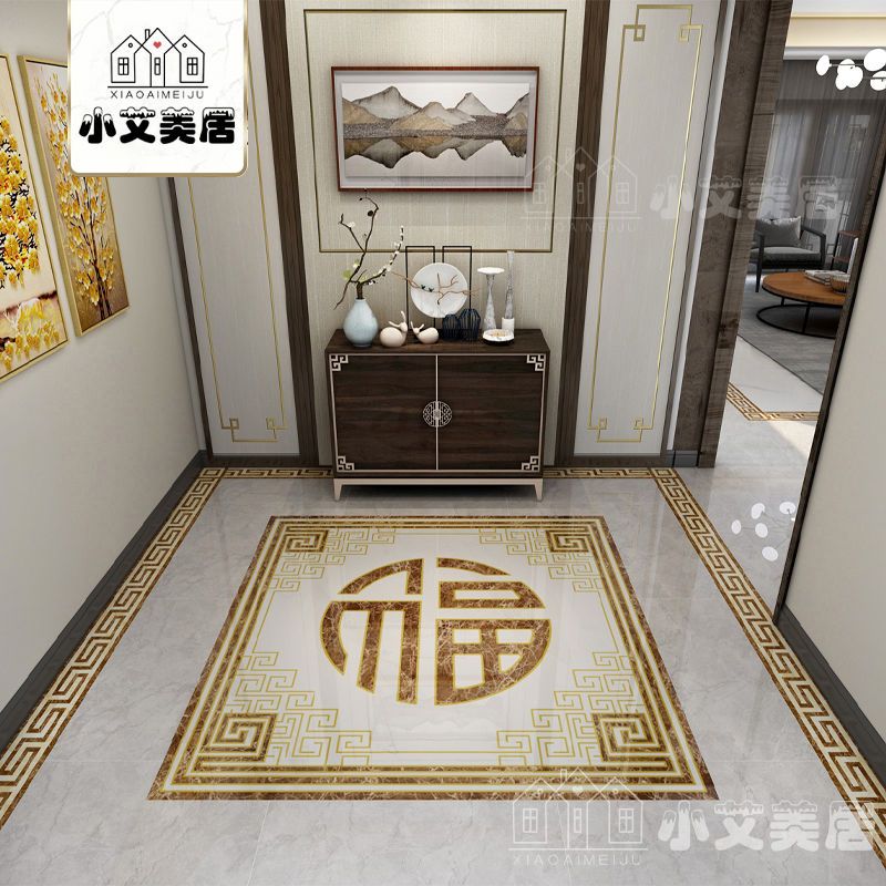 新中式镀金福字瓷砖拼花地面砖客厅入户地拼仿水刀拼图地砖抛晶砖