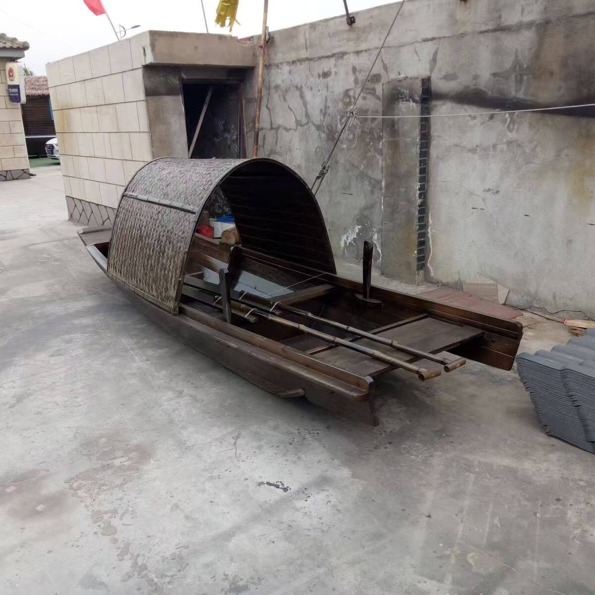 定制实木仿古手工乌篷船可下水木船造景景区小船渔船模型摆件道具