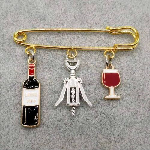 New Fashion Mini Cute Red Wine Glass Pair Pin Red Wine Bottl