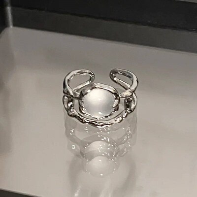 Heart Open Rings for Women Korea Geometric Crystal Moonstone