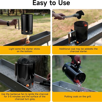 Charcoal Grill Chimney Starter Rapid Fire BBQ Accessory