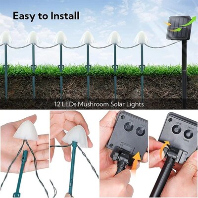 Set Of 10/20Pcs 8 Modes Mushroom Solar Lights Solar Pathway