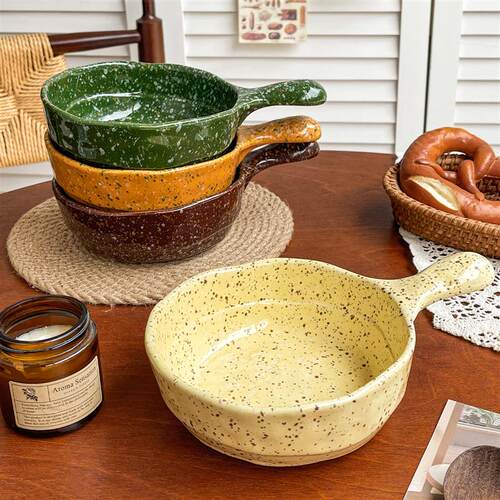 Korean-style Colorful Handle Bowl Ceramic Salad Yogurt Bowl
