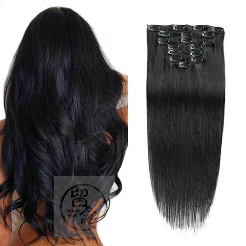 -Jiameisi Clip in Human Hair #1 Human Hair Clip Set of Eight