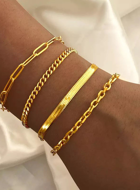 Gold Color Bracelet Stainless Steel Twist Cuban Chain Bracel
