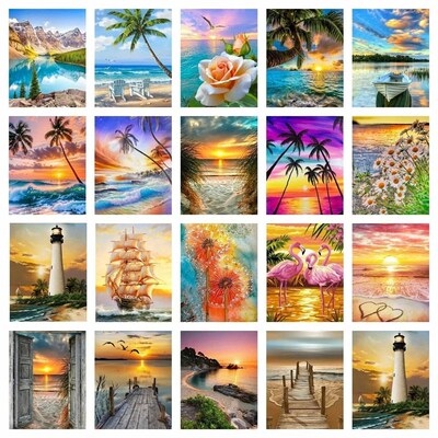 5d Diamond Painting Full Drill Square Sunset Seaside Landsca