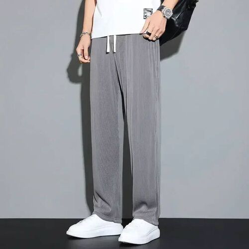 Summer Loose Ice Silk Pants Mens Drape 100KG Size Long Pant