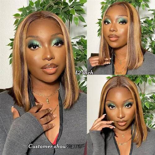 Highlight Straight Bob Wig 13X6X1 Lace Front Wigs For Women
