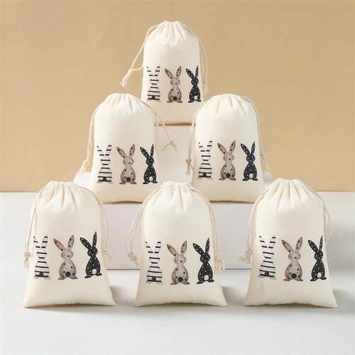 6Pcs Easter Linen Gift Bag Bunny Candy Cookie Packing Bag Sp