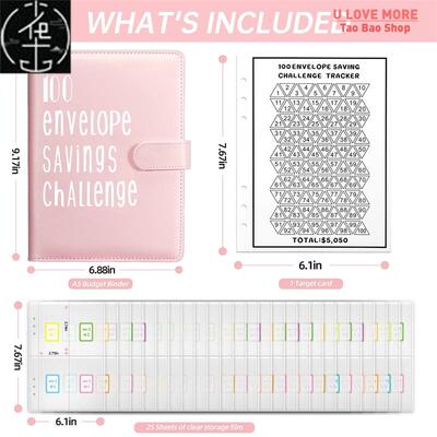 A5 100天 Envelope Challenge Binder Money Saving Planner Book