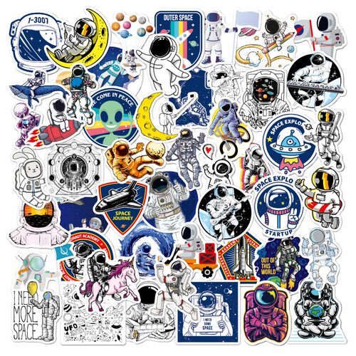 50pcs astronaut space station cartoon stickers moon rocket