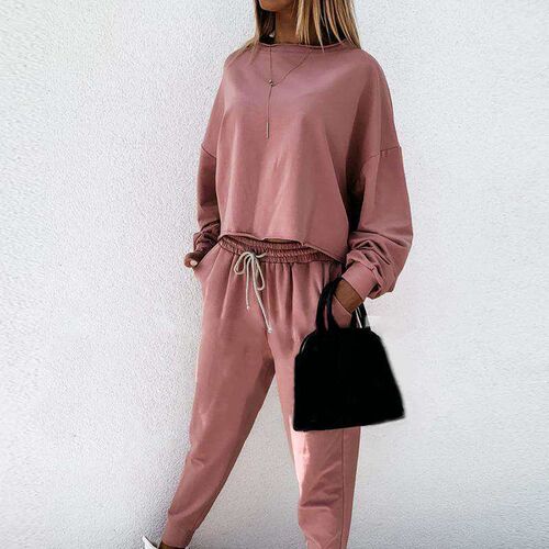 Autumn womens new long-sleeved round neck loose casual suit