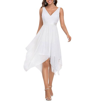 Womens Deep V Neck A Line Chiffon Sleeveless Cocktail Dress