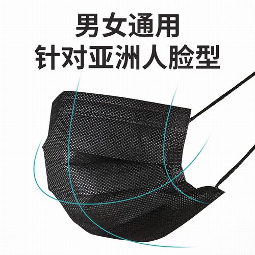 50Pcs Black Face Mask Surgical Disposable 3 Layers Medical