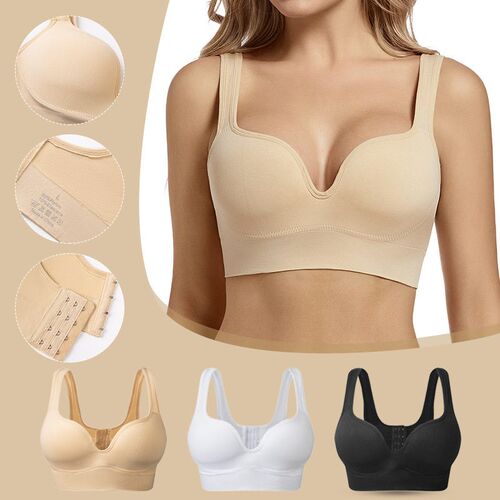 Womens Bra With Push-up Back Buttons, White Wide Shoulder S
