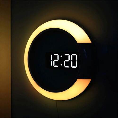 3D LED Wall Clock Digital Table Clock Alarm Mirror Hollow Wa