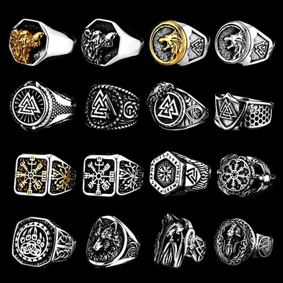 Nordic Viking Stainless Steel Compass Norwegian Rune Ring Vi