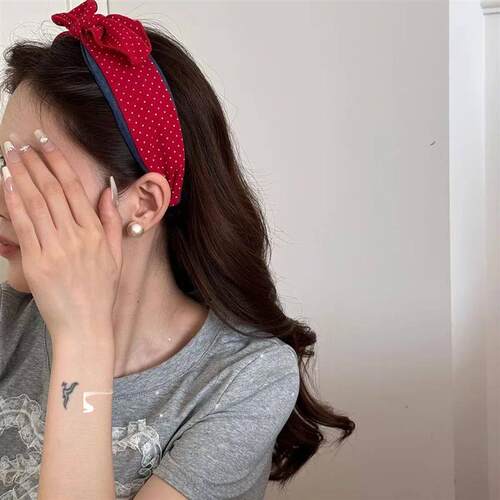 1pc Korean new polka dot denim bow wide edge headband collis