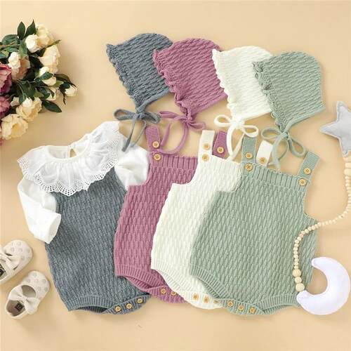 Baby Spring Autumn Clothes Set Knitted Romper Triangle Crotc