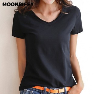 Women Short Sleeves T-shirt Bottoming Shirt Round Neck or V