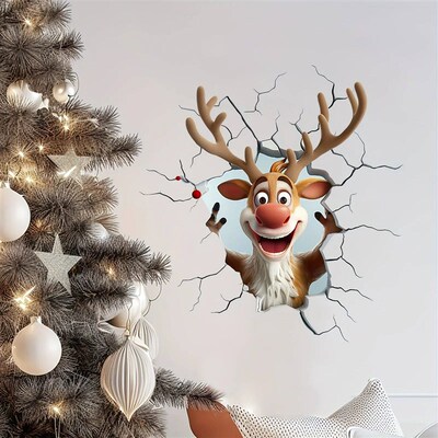 3D Reindeer Break-Through Wall Decal, Vinyl Christmas Wall e