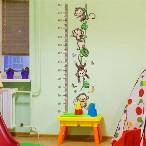 Cartoon Cute Monkey Green Leaf Height Sticker for Kids Room
