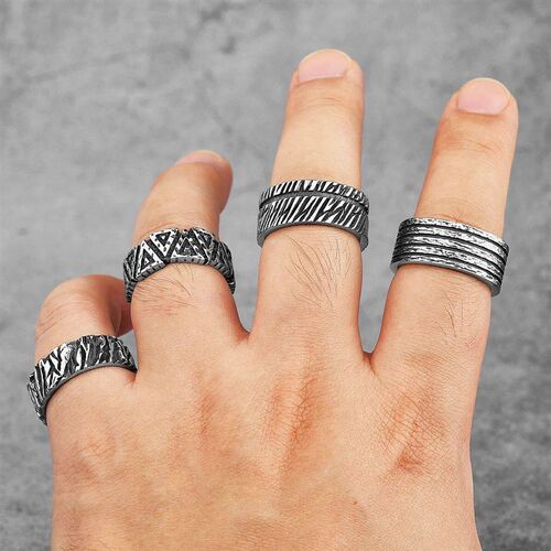Simple Vintage Black Stainless Steel Mens Womens Rings Charm