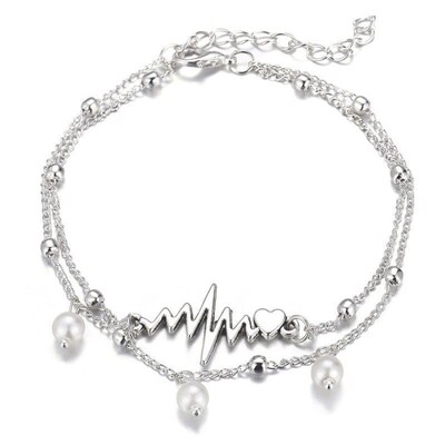 Double Layer Pearl Ankle Chain ECG Design Simple Foot Orname