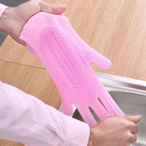 1 Pair Dishwashing Cleaning Gloves Magic Silicone Rubber Dis
