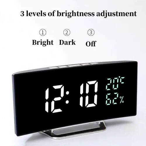 Curved Screen Digital Alarm Clock Temperature Humidity 3 Ala