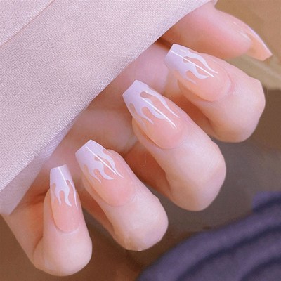 24Pc/Box Charming Pink Flame Short Ballet Wearable Fake Nail
