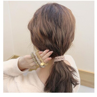 Fashion Faux Pearl Hair Rope Multicolor Beads Scrunchie tail