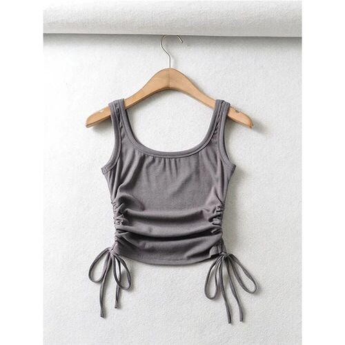 New Arrival Girls Casual Solid Colour Two Side Drawstring Ve
