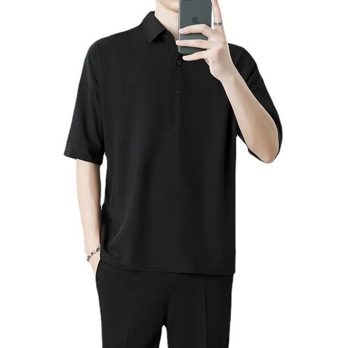 Mens Polo Shirt Summer Fashionable Solid Color Simple Colla