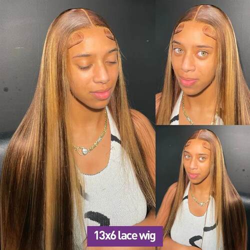 34Inch Bone Straight Highlight Lace Front Human Hair 4/27 Om